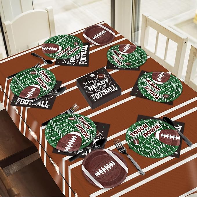 98 Piece Football Birthday Party Supplies for 24 Guests - Touchdown Game Day Tableware Sets with Tablecloths, Dinnerware, and Party Favors