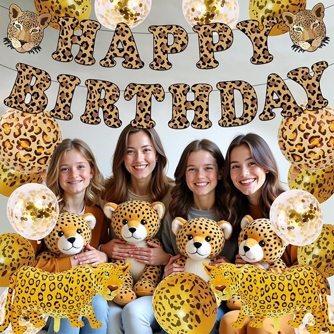 21 Pcs Cheetah Birthday Party Decorations Leopard Happy Birthday Banner Cheetah Gold Balloons Leopard Balloons for Boy Girl Baby Shower Party Supplies