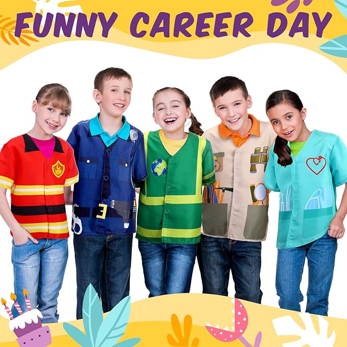 Jiuguva 12 Pcs Kids Role Play Dress up Clothes Community Helper Career Costumes for Toddler Pretend Play Firefighters Police Doctors Nurse Halloween Costume Cosplay Set for Kids over Age 6