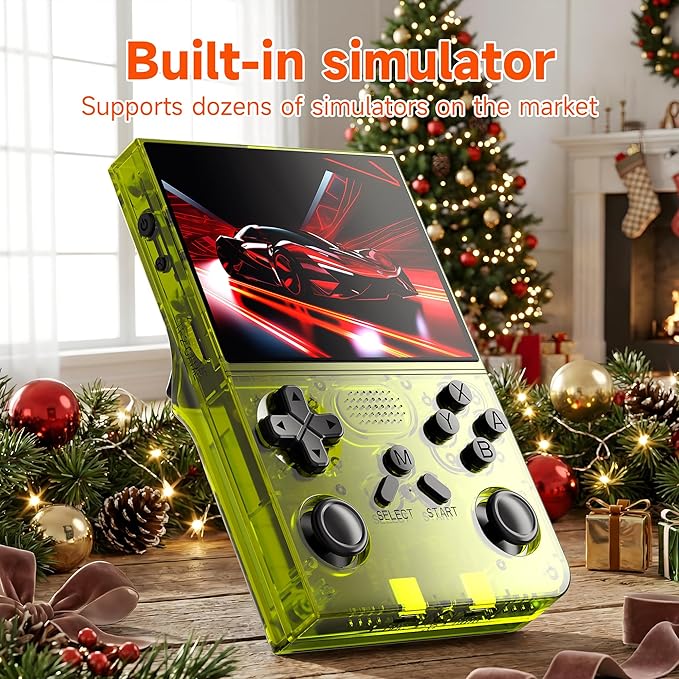 R40 Retro Handheld Game Console with Storage Case - Open Source System,3.5" IPS Screen, 18,000+ Classic Games, 128G TF Card, 3000mAh Battery, Portable Gaming Player for Travel, Yellow