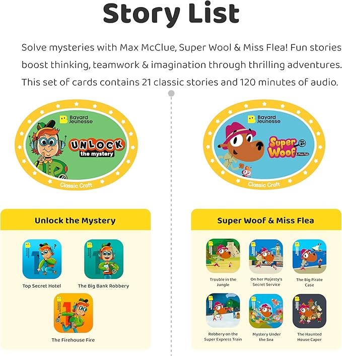 Mystery Solvers Club 1 – Classic Craft Story Cards, 21 Detective Stories, 121 Min Audio, Screen-Free Learning Stories for Kids 5–10, Bedtime & Travel Story Cards (No Device)