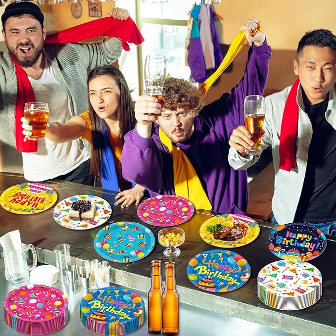 60Pcs Happy Birthday Plates Party Supplies 7” Colorful Birthday Plates Colorful Happy Birthday Tableware Party Decorations for Kids Boys Girls Birthday Cake Dinnerware Party Favors for 60 Guest