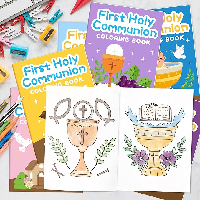 First Holy Communion Coloring Books for Kids - 24Pcs Bulk First Holy Communion Mini Coloring Booklet DIY Art Drawing Book for Toddlers Holiday Party Goodie Bags Stuffers Sunday School Classroom Favors