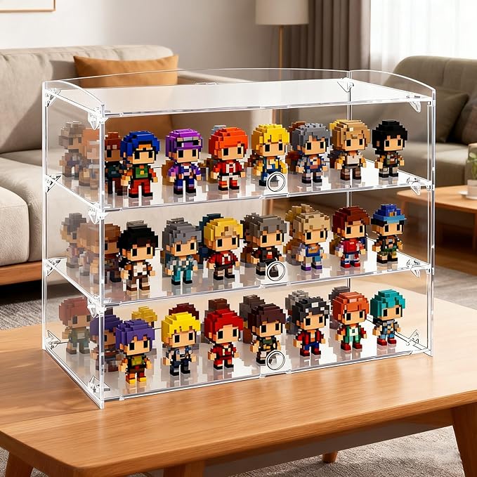 Acrylic Display Case, 3 Tier Large Assemble Display Case for Funko Pop Figures, Dustproof Display Cabinet for Pastries, Donuts, Cupcakes, Alternative Glass Case for Collectibles, Legos, Model Cars