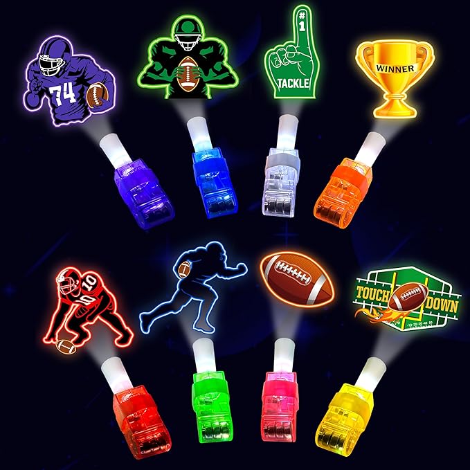 24PCS Football Party Favors-LED Finger Lights：Glow-in-the-Dark Light-Up Toys Bulk for Kids,Football Theme Birthday Party Decorations Supplies,Goodie Bags Stuffers, Classroom Prizes, Fun Gifts