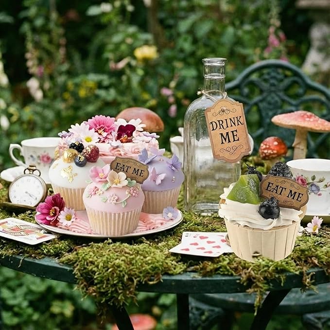 48 Pcs Wonderland Tea Party Decoration Wonderland Cup and Cake Tags Drink Me Eat Me Tea Party Favor Labels for Birthday Baby Shower Parties Supplies