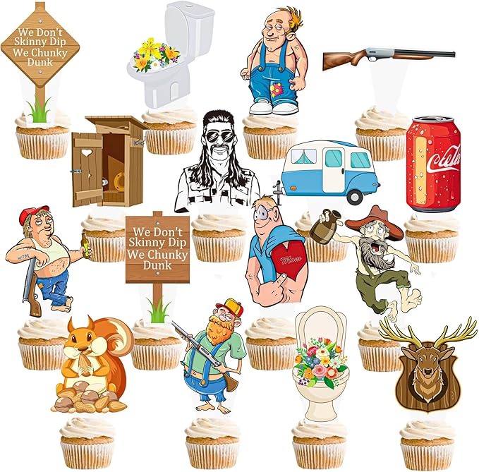 Hillbilly Cupcake Toppers Trailer Trash Party Decorations Trailer Trash Cake Decorations Southern Mullet Man Cupcake Picks for Funny Chunky Dunk Party Supplies