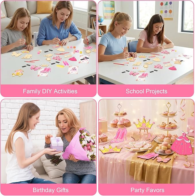 Bafeil 24 Sets Princess Party Favors, DIY Wooden Painting Crafts Kit with Magnets, Princess Birthday Party Supplies, Princess Party Decorations Goodie Bags Gifts Stuffers Prizes