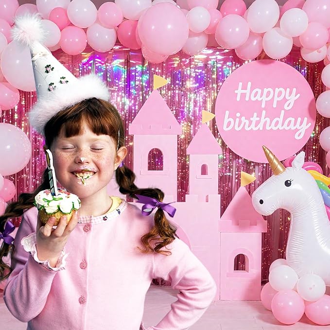 2 Pack Pink Streamers Birthday Decorations Glitter Tinsel Curtains Backdrop Pink Fringe Door Streamers Valentines Bachelorette Holiday Celebrations Happy Birthday Party Decorations