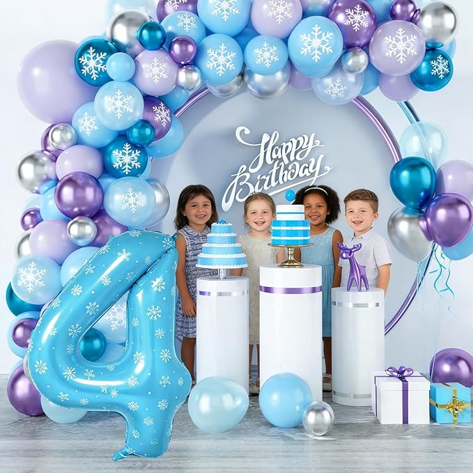 Snowflake Balloons Birthday Decorations, 40'' Frozen Number 4 Balloon for 4th Birthday Party Supplies