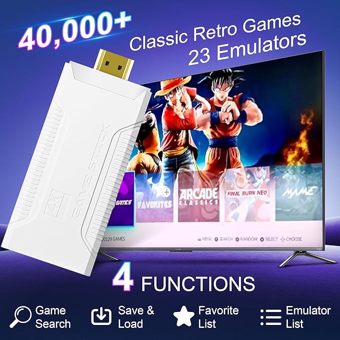 Retro Game Stick with 40,000+ Classic Games, 23 Emulators, Plug & Play 4K HDMI Output,Dual 2.4G Wireless Controllers,64GB TF Card, Multiplayer Arcade Console for TV, Family & Kids Gift, 2026 Editions
