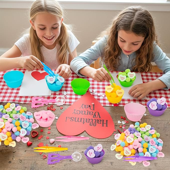 EZdhuawuse Spring Sensory Bin Fillers - 268P Fine Motor Toy Counting Sorting Set for Kid Birthday Easter Gift, Felt Phrases Heart Colorful Pom Poms Cup Clip for Preschool Education Activities