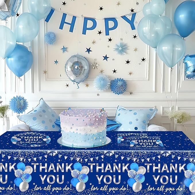41Pcs Blue Silver Thank You Decorations Thank You for All You Do Tableware Disposable Paper Plates Napkins Tablecloth丨Teacher Employee Staff Doctors Nurse Pastor Appreciation Week Party Decor