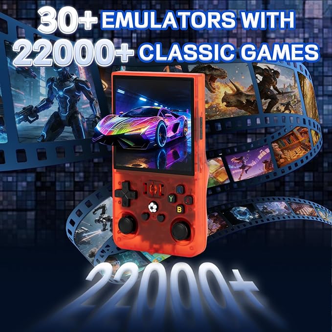 R36MAX Handheld Game Console - 4.0-Inch Screen, Support 22000+Classic Games,128G TF Card,Portable Console with Open Source System,4000mAh Battery,Birthday Gift for Adult or Partner - Red