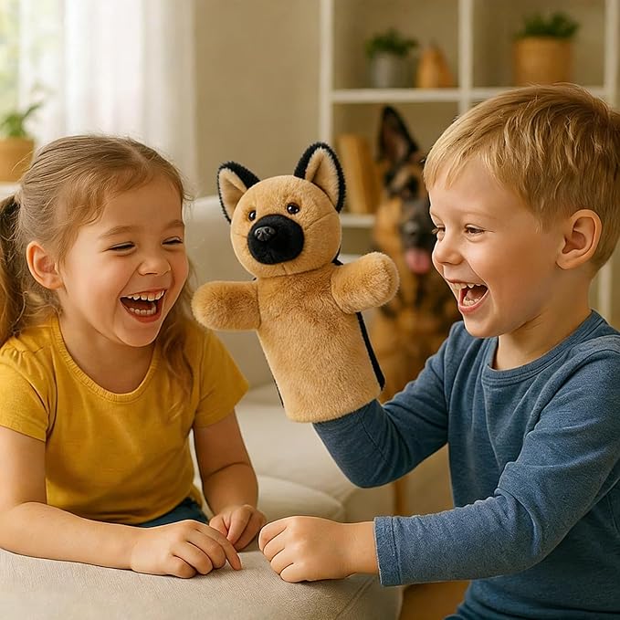 Dog Hand Puppet Plush Toy for Kids Toddlers Educational Animal Puppet for Storytelling Pretend Play Birthday German Shepherd