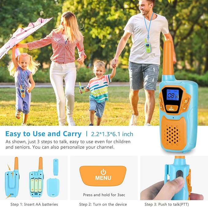 Walkie Talkies for Kids Adults Long Range Rechargeable 3 Pack, FRS 2 Way Radio Toy for 3-12 Year Old Boys Girls Toddlers, Shockproof NOAA Walkie-Talkie for Family Camping Skiing Cruise