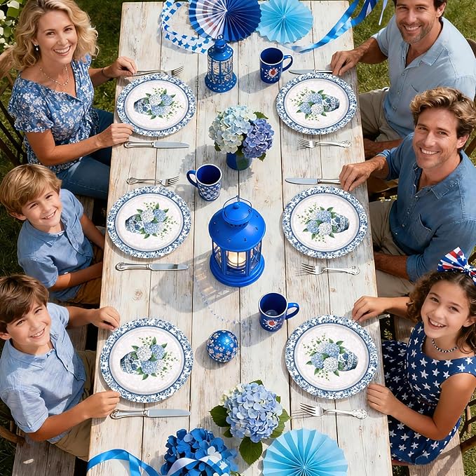 50Pcs Blue Hydrangea Paper Plates 9 Inch Disposable Blue White Chinoiserie Vintage Floral Dessert Plates Spring Tea Party Dinner Plate for Tea Wedding Baby Shower Birthday Bachelorette Decorations