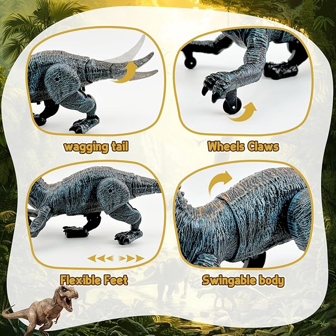 Remote Control Dinosaur for Boys 4-7, Robot Dino Toys for Kids 5-7, rc Dino with Realistic Legs & Spray Stream, Remote Dinosaur Toys for Kids3 4 5 6 9 Year Old boy Birthday Gift (Blue)