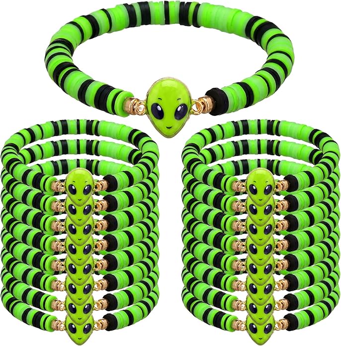 24 Pcs Cowgirl/alien/shark/bee/princess/tropical Party Favors, Polymer Clay Beaded Bracelets Gifts Bulk for Birthday Party