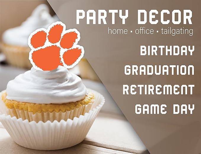 Clemson Cupcake Topper Party Supplies for Football, Birthday, Graduation Party Decorations (24 Pieces) (Clemson Tigers)