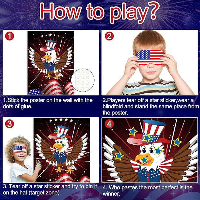ASTARON Pin The Tail Game Pin The Star on The Eagle Party Game with 36 Stickers for Kids Birthday Party Supplies