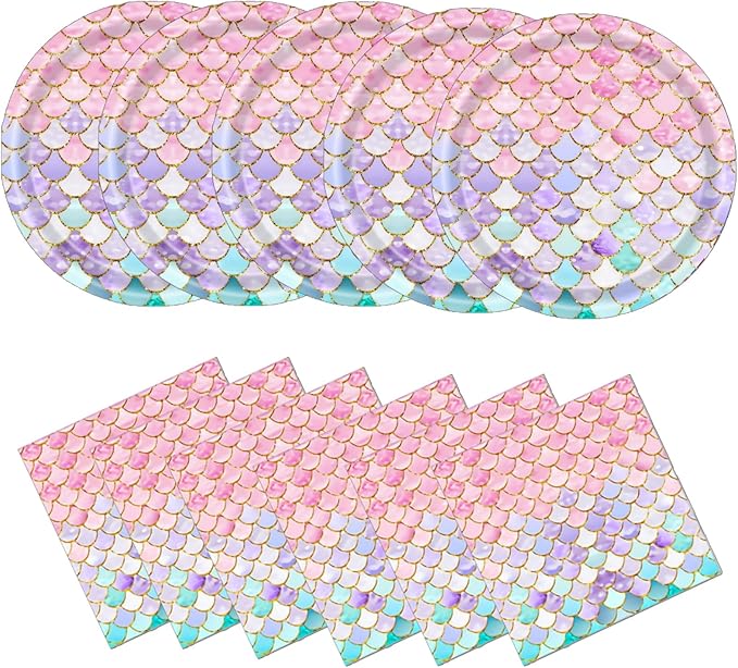 40 Pcs Mermaid Birthday Party Decorations Plates Set for 20 Guests,Little Mermaid Party Supplies Ocean under the Sea Party Tableware Plate and Napkins for Princess Girls Baby Shower
