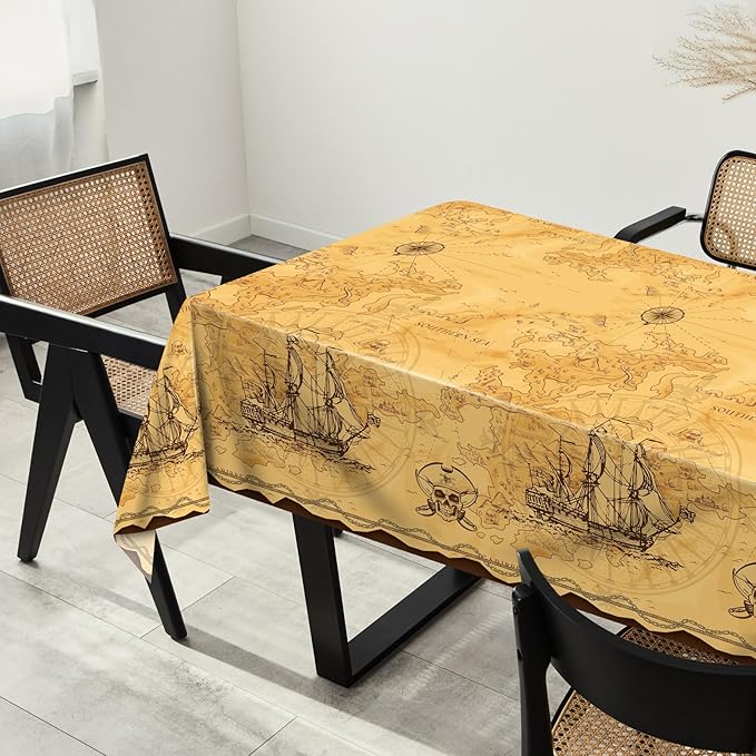 durony 2 Pack Pirate Party Tablecloth Plastic Treasure Map Tablecover Disposable Pirate Table Covers Nautical Party Supplies for Treasure Theme Birthday Decorations