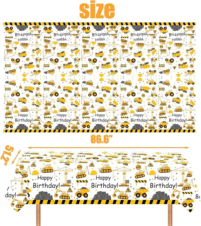 51 Pcs Construction 2nd Birthday Party Supplies Dump Truck Two Years Old Tablecloth Paper Plates Napkins Forks Dinnerware for Construction 2nd Birthday Party Supplies Decorations