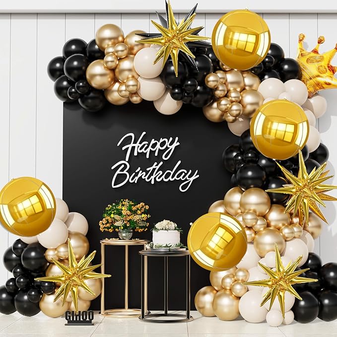 TONIFUL 8 Pcs 22Inch Gold Large 4D Giant Round and Star Balloons Explosion Star Mylar Balloons Set for Backdrop Christmas New Year Birthday Wedding Bridal Shower Anniversary Photo Booth Supplies