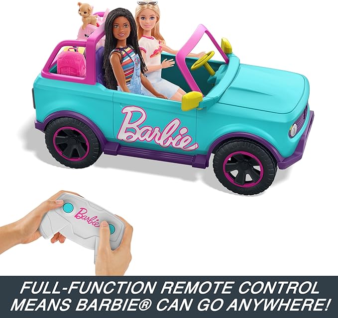 Hot Wheels Barbie RC SUV & Stickers, Can Hold & Store 2 Barbie Dolls & Accessories, Kid-Applied Stickers for Customization