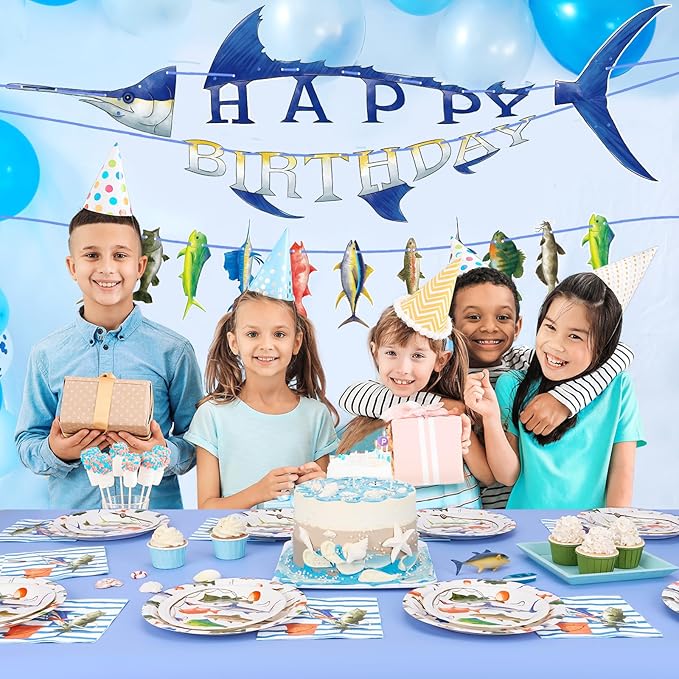 WERNNSAI Fishing Happy Birthday Party Banner - Gone Fishing String Hanging Banner with Pre-strung Fishing Banner Supplies for Boys Litter Fisherman Birthday Party Hanging Wall Decorations