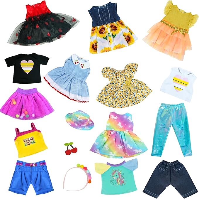 American 18 inch Doll Clothes Accessories, 18PCS Doll Clothes Outfit Dress for 18 inch, Valentine's Gift for Girls(10 Set)