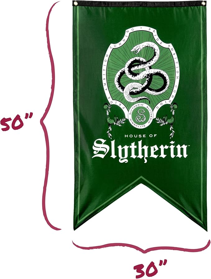Conquest Journals Harry Potter Slytherin Crest Banner, 30'' x 50'' Extra Large Flag, 300D Oxford Cloth, Banners for Birthday Parties, Party Supplies, Dorm Decorations, Wall Decor, Officially Licensed