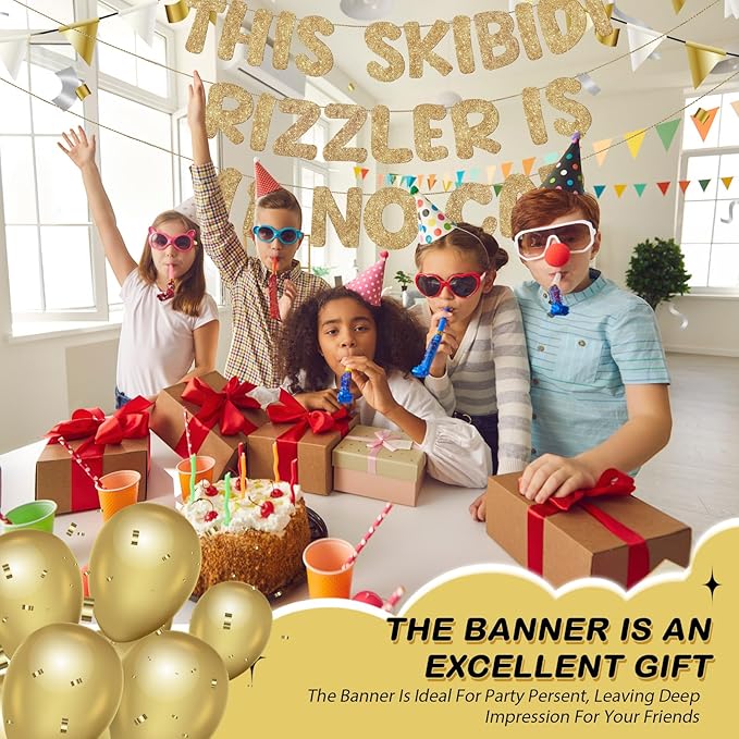 Fulmoon Pre Strung This Skibidi Rizzler Is 11 No Cap Glitter Banner 11th Birthday Party Decorations, Funny Birthday Sign, Party Supplies, Ideas, Gifts, Champagne Gold