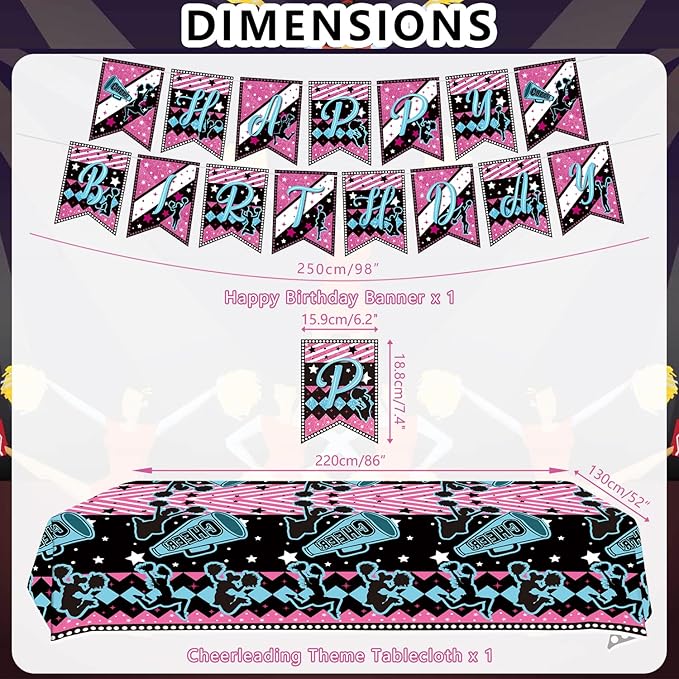 Cheerleading Party decoration, Cheerleading birthday Party Supplies Packs, Gymnastics PartyCheer Party Supplies include Background, Plates, Balloons, Cheerleading Party Set Serves 20 (Banner)