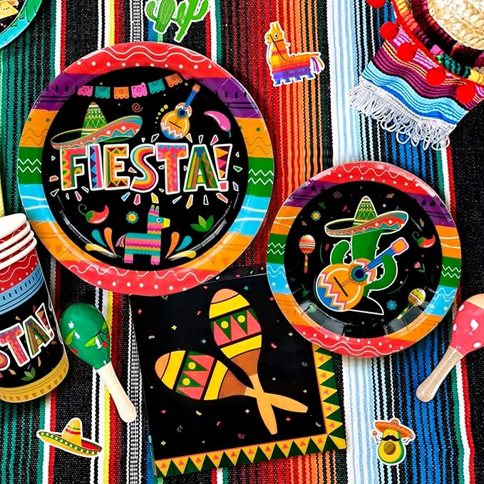 Mexican Themed Fiesta Party Supplies,161pcs Mexican Party Paper Tableware Set Includes Mexican Fiesta Plates Cups Napkins Tablecloth and Banner etc Fiesta Party Decorations Tableware, for 20 Guests