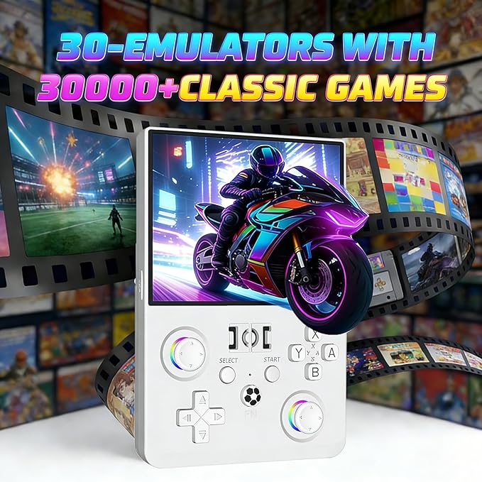 R36MAX 2 Retro Handheld Game Console, 4.5 Inch IPS HD Screen Portable Retro Game Console, 1.5GHz CPU Support 30+ Emulator Console Video Game Console, 4000mAh (White)