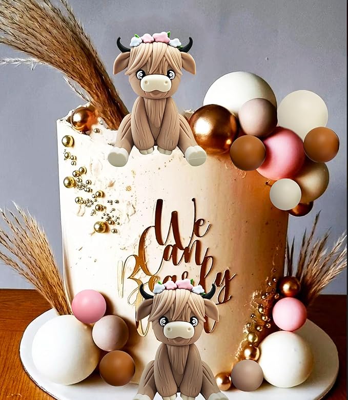 JeVenis Two Highland Cow Cake Decorations Cake Topper Highland Cow Party Favors For Highland Cow Birthday Party Supplies