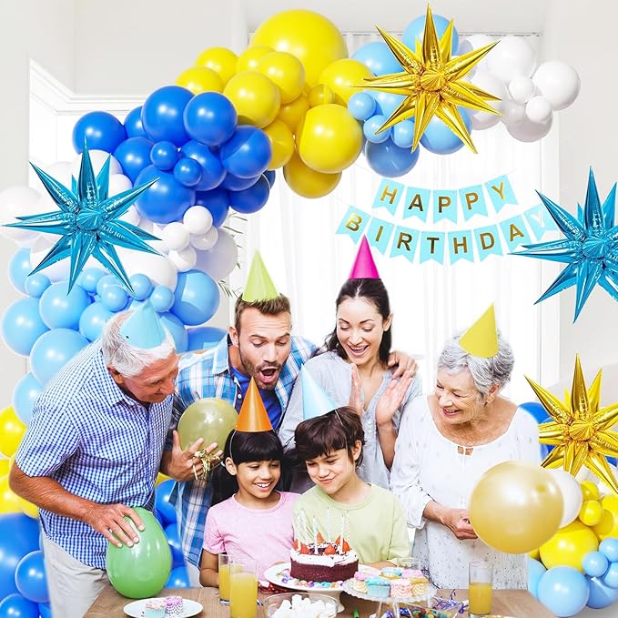 117 Pcs Yellow Blue White Balloon Arch Kit, for Cartoon Banana Theme Birthday Party Decorations Boys and Girls Gatherings Party Supplies