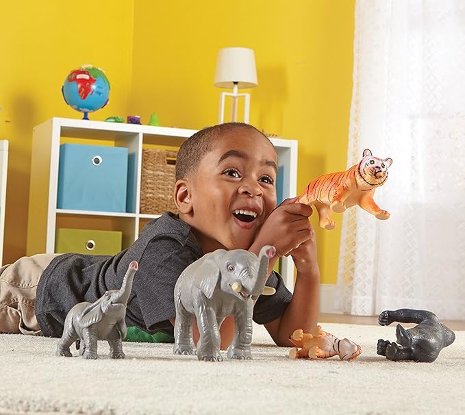 Learning Resources Jumbo Jungle Animals: Mommas and Babies - Elephant, Gorilla, Tiger, Zoo Animals, Pretend and Play, Fine Motor Skills