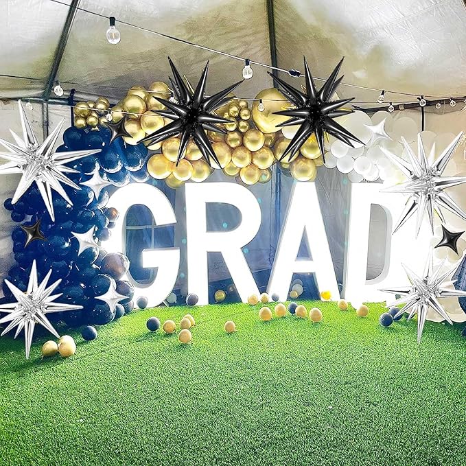 20 Pcs Star Balloons 27”22”Explosion Foil Balloons- Spike Balloon and Four Pointed Star Balloon for Party Supplies Christmas Birthday Wedding Photo Booth (Silver Black)