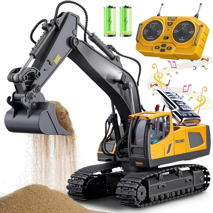 Remote Control Excavator Toys, 11 Channel 1:20 RC Construction Vehicles, 680° Rotation Hydraulic Car Toys for 6 7 8 9 10 Year Old Boys Kids, RC Truck Digger Toys Christmas Birthday Gifts