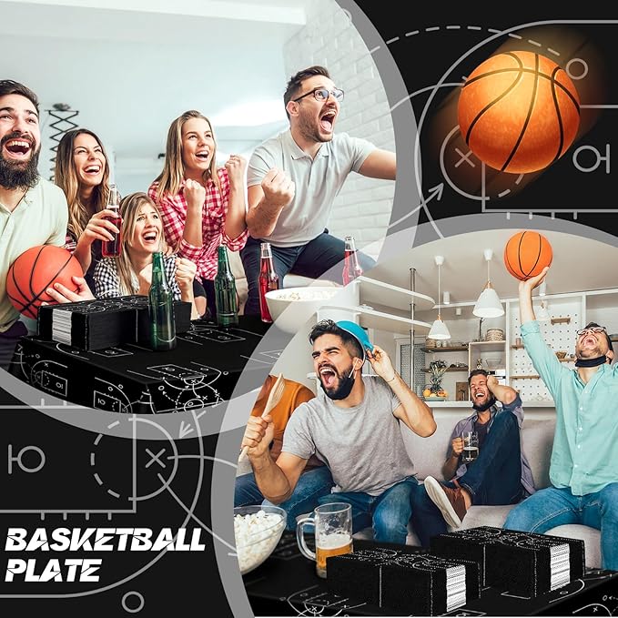 Qinyoung 100 Pcs Basketball Paper Plates 9" Disposable Birthday Party Plates Dinner Dessert Tableware Supplies for Basketball Sports Themed Birthday Game Day Party Decorations, Serves 50(Black)