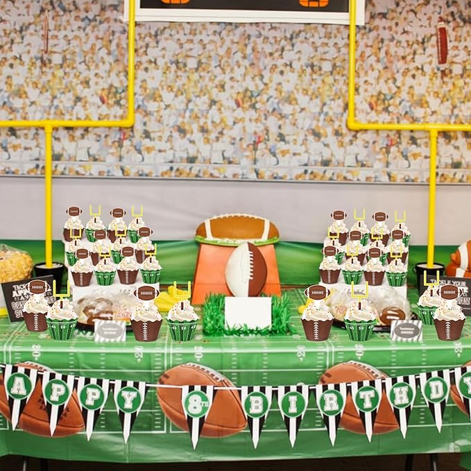 Nuenen 96 Pcs Football Cupcake Toppers and Wrappers Set Football Theme Cupcakes Decorations Sports Game Day Themed Cake Holders and Picks for Birthday Sport Party Decorations Supplies (Classic)