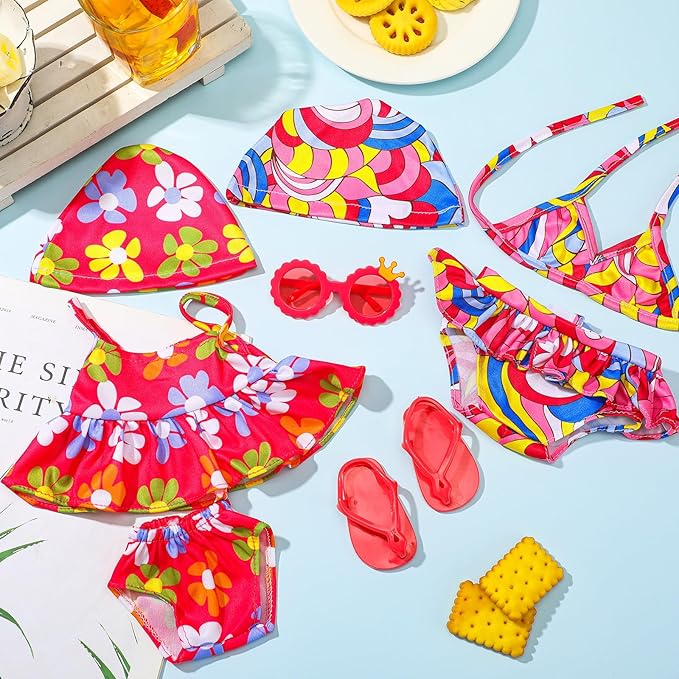 Kajaia 8 Pcs Doll Clothes 18 Inch Doll Clothes and Accessories Dress Flip Flops Hat Outfit Swimsuit Accessories for 18 Inch(Lovely)