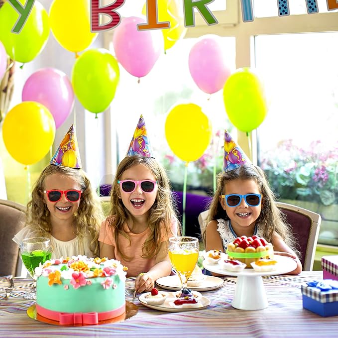 GINMIC Kids Sunglasses Party Favors, 12Pack Valentines Neon for Kids, Boys and Girls, Great Gift Birthday Supplies, Beach, Pool Favors, Fun Gift, Toys, Goody Bag Favors - 80’s Accessories