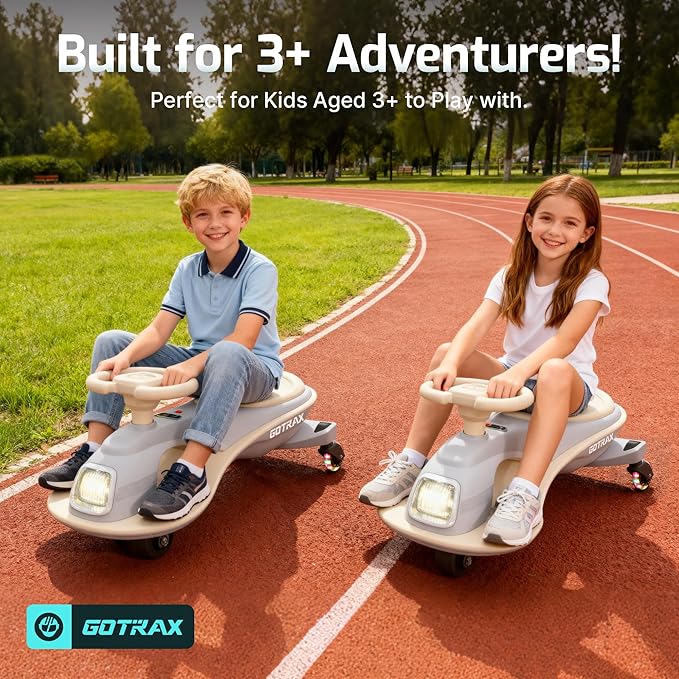 Gotrax WG1 Electric Wiggle Car for Kids, 12V Big Battery up to 120Min Playtime, Music Speaker &Rear Flash Wheels, Battery Display & Easy Assembly w/Pedal Throttle, Crazy Cart Gift for Ages 3+, 132Lbs