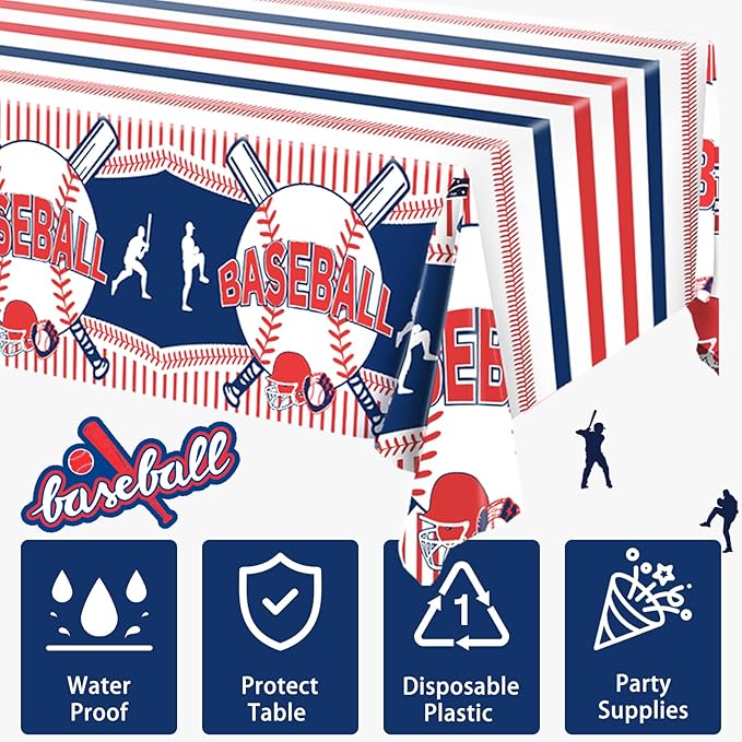 Baseball Party Decorations, Baseball Birthday Decorations Supplies Include Baseball Tablecloth Paper, Plates, Napkins, Forks, Baseball Party Supplies Dinnerware for Serve 24 Guests Kids Party Favors