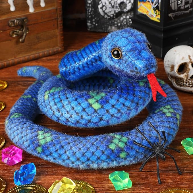 Snake Plush, Stuffed Snake Animal, 27 in Small Toy Snakes for Kids, Giant Stuffed Animals, Lifelike Plush Snake for Birthday Present Party Prank Prop (Blue)