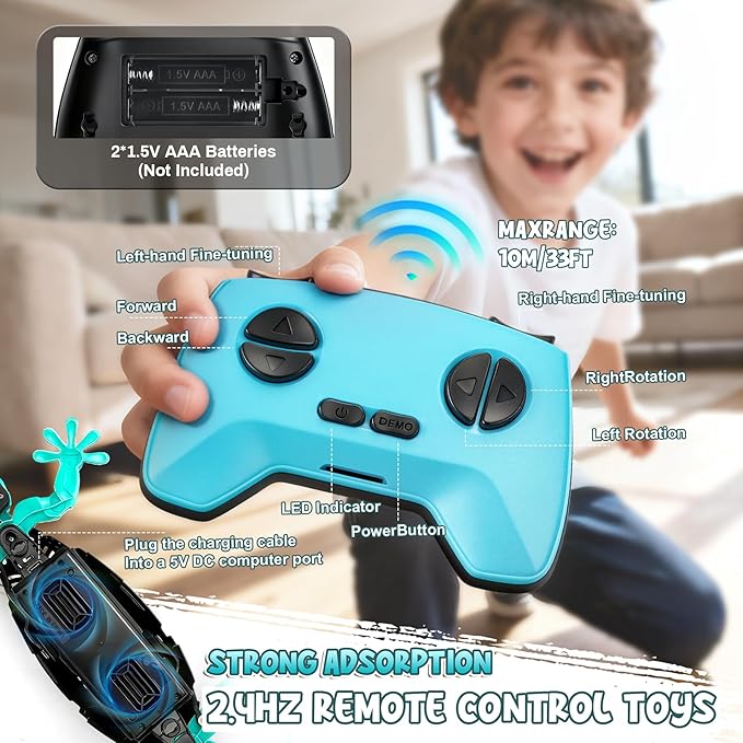 RC Wall Crawling Gecko, Remote Control Wall Climbing Lizard Robot Kids' Electronics Toys, Floor & Wall Crawling, Glowing Eyes, Low Noise, Rechargeable Boys Gifts for Kids 3 4 6 7 8+ Year Old